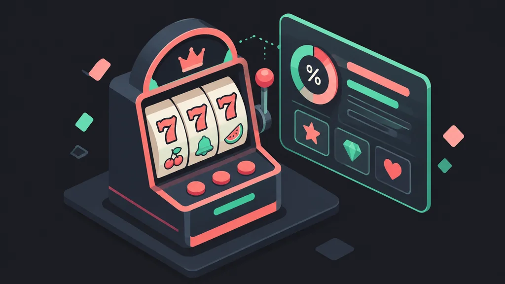 Isometric slot screen with an adjacent info panel showing an RTP icon