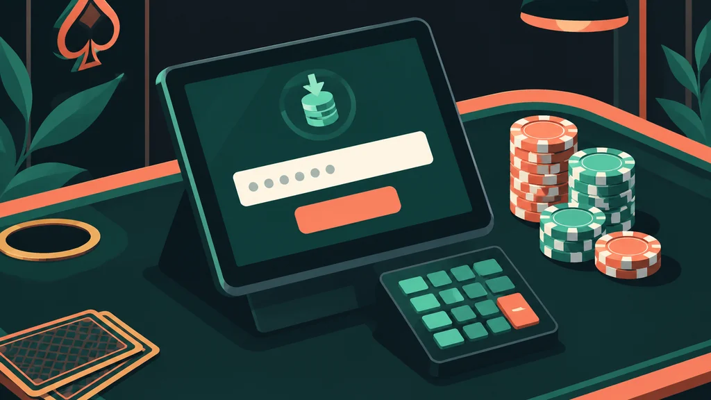 Isometric casino desk with deposit screen and promo code field