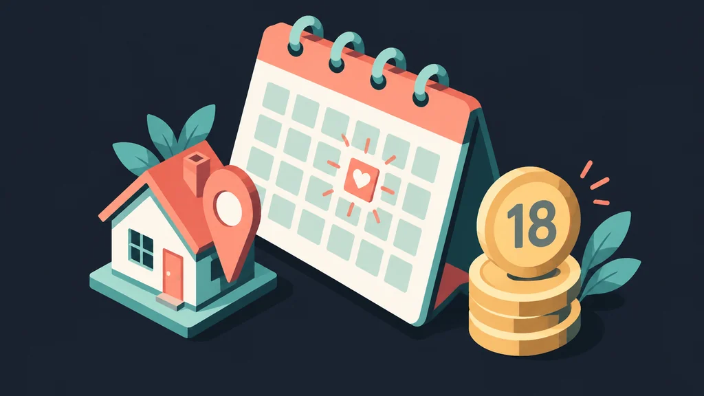 Calendar house pin and coin stack showing age