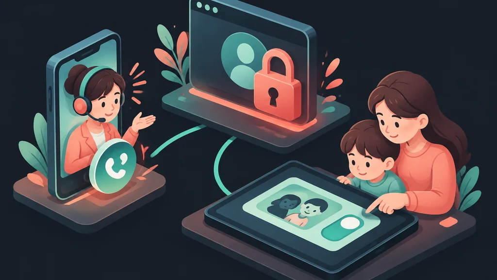 Isometric scene of support phone and parental controls